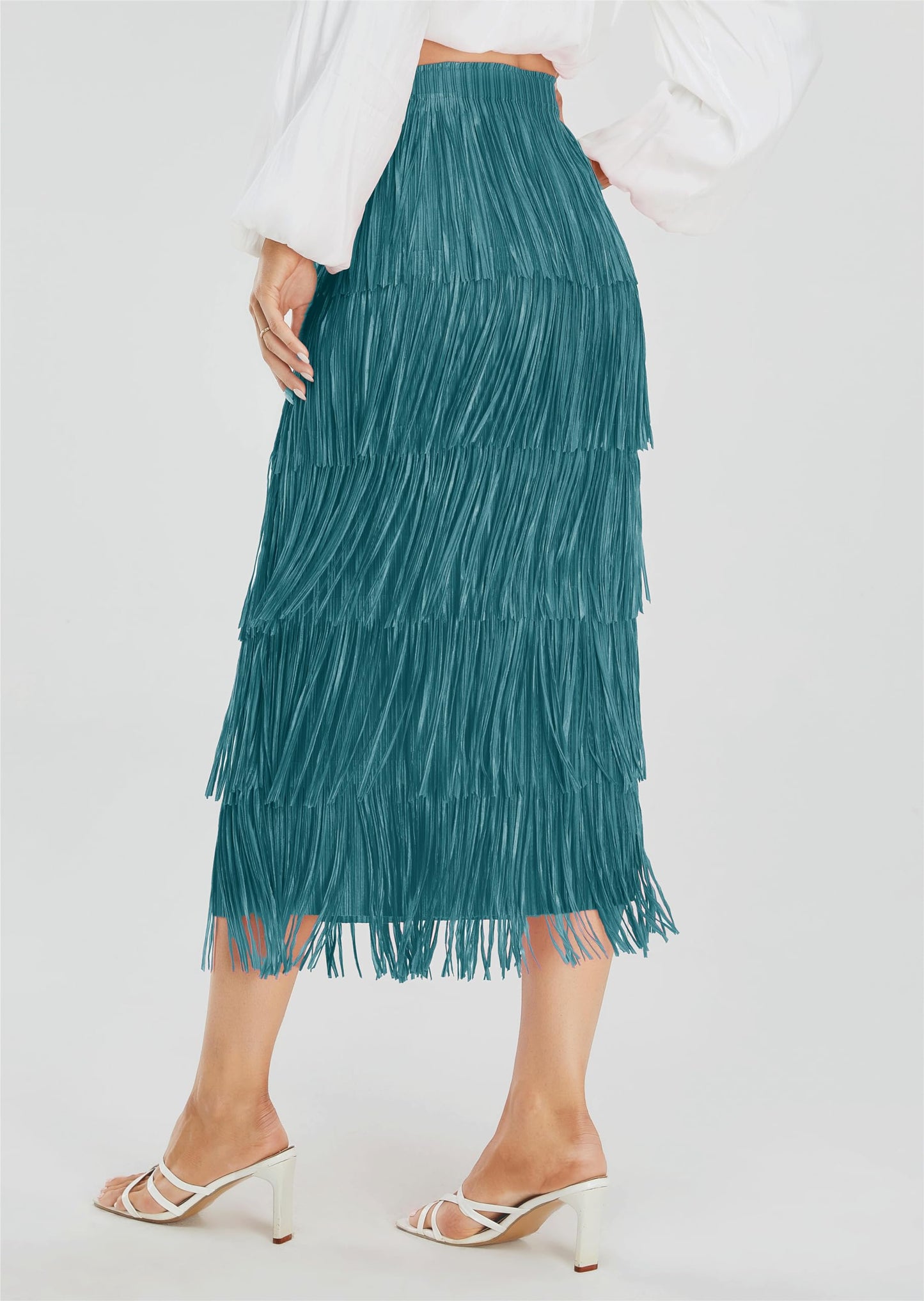 Women's Fringe Trim High Waist Short Pencil Bodycon Skirts, Sexy Elegant Fringe Long Maxi Skirt Summer Party Work