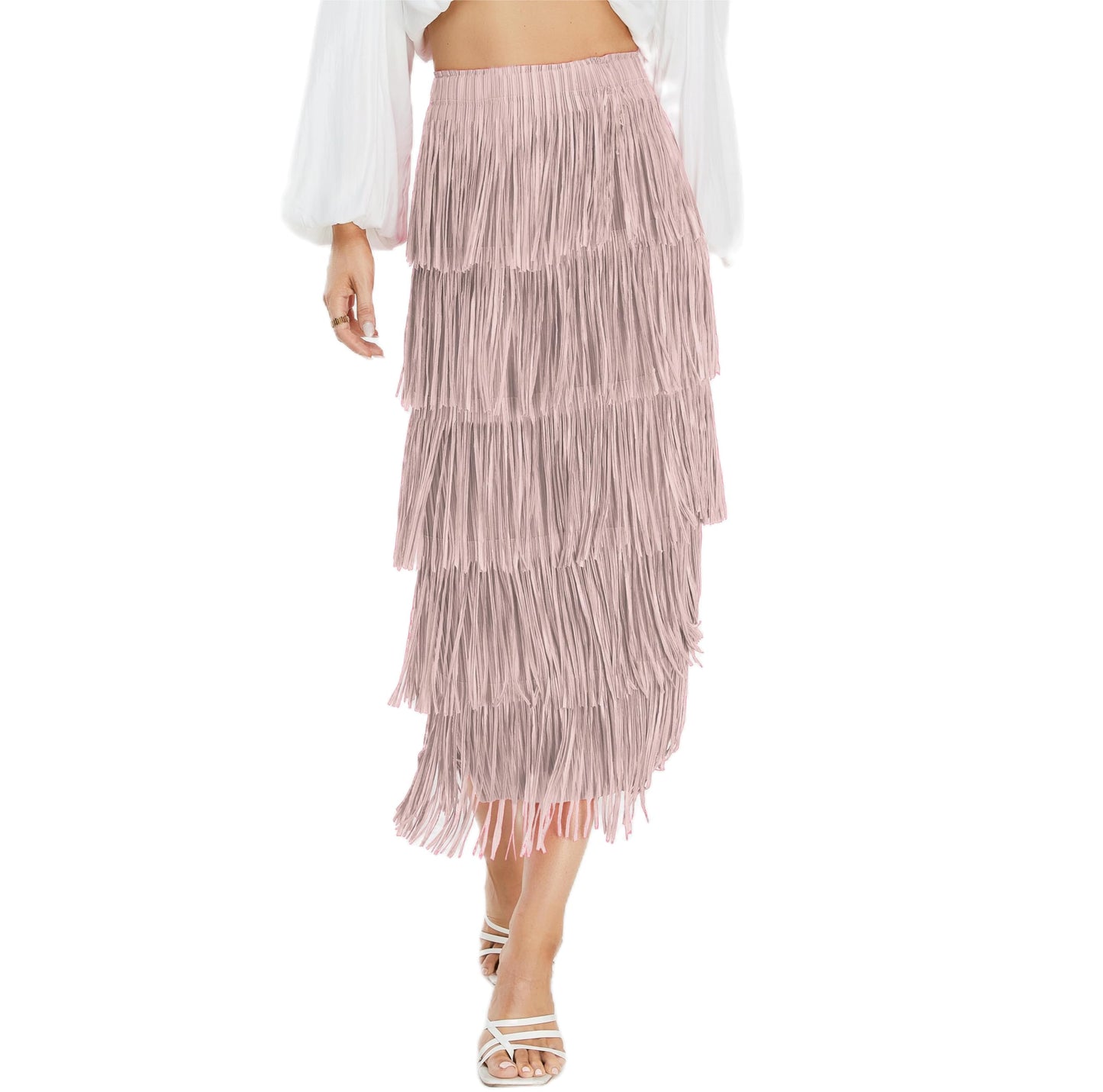 Women's Fringe Trim High Waist Short Pencil Bodycon Skirts, Sexy Elegant Fringe Long Maxi Skirt Summer Party Work
