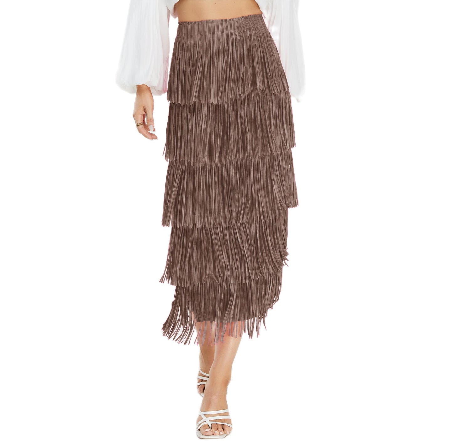 Women's Fringe Trim High Waist Short Pencil Bodycon Skirts, Sexy Elegant Fringe Long Maxi Skirt Summer Party Work