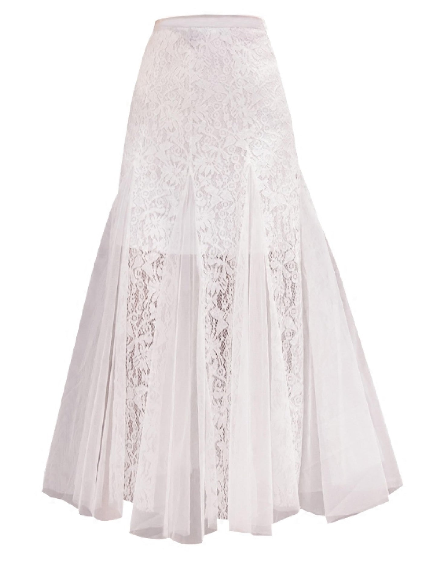 Women's High Waisted Floral Lace Sheer Mesh Mermaid Maxi Pleated Skirt