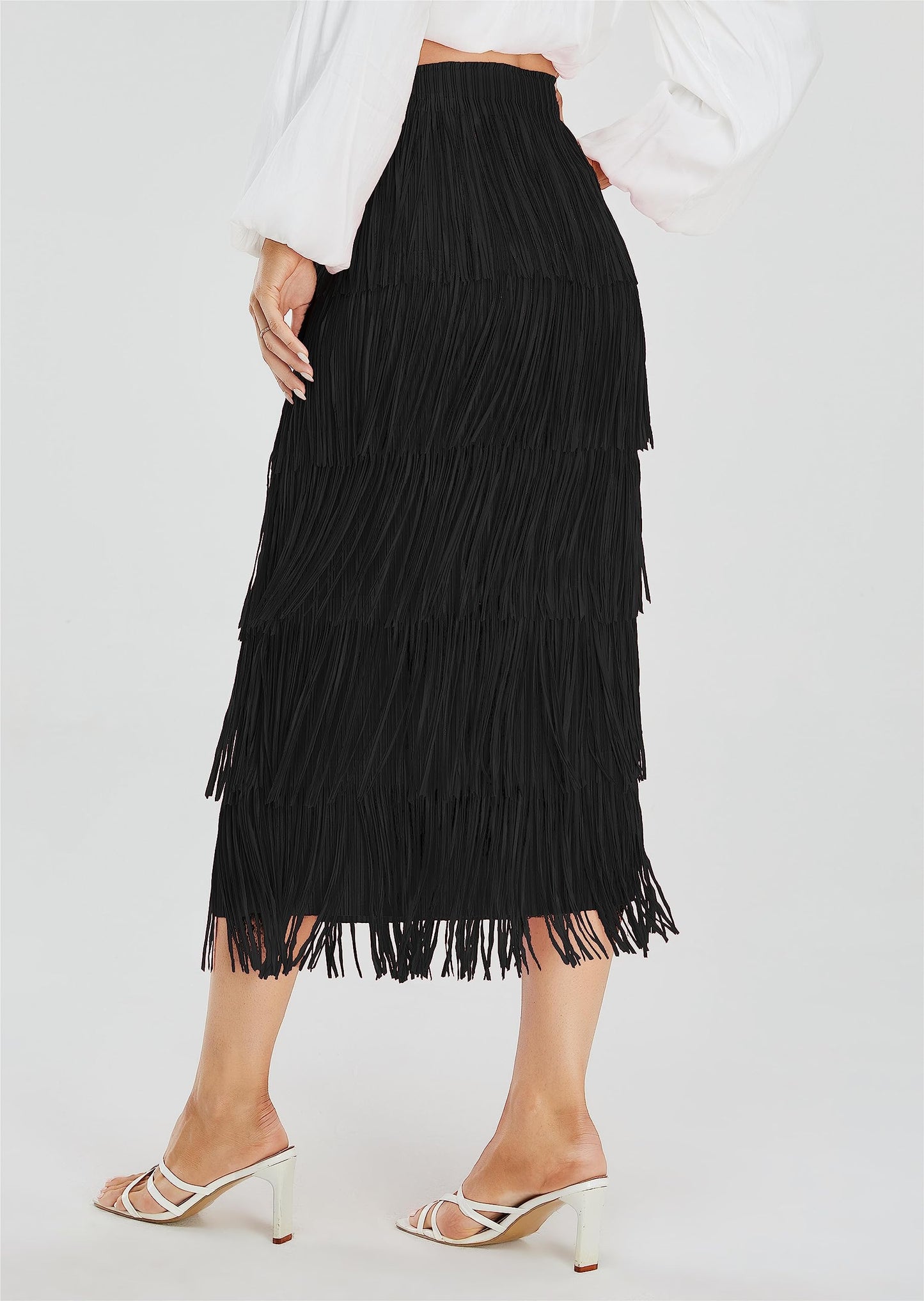 Women's Fringe Trim High Waist Short Pencil Bodycon Skirts, Sexy Elegant Fringe Long Maxi Skirt Summer Party Work