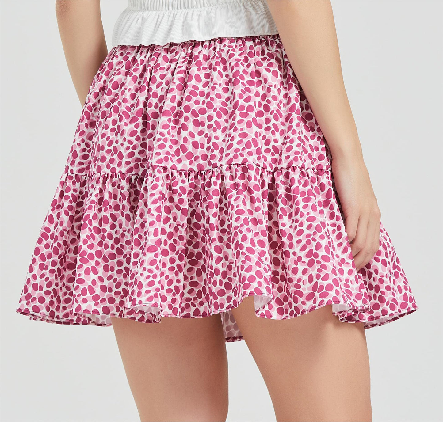 Women's Summer High Waist Ruffle Skirt A-Line Casual Print Pleated Swing Beach Skater Flared Mini Skirt with Shorts