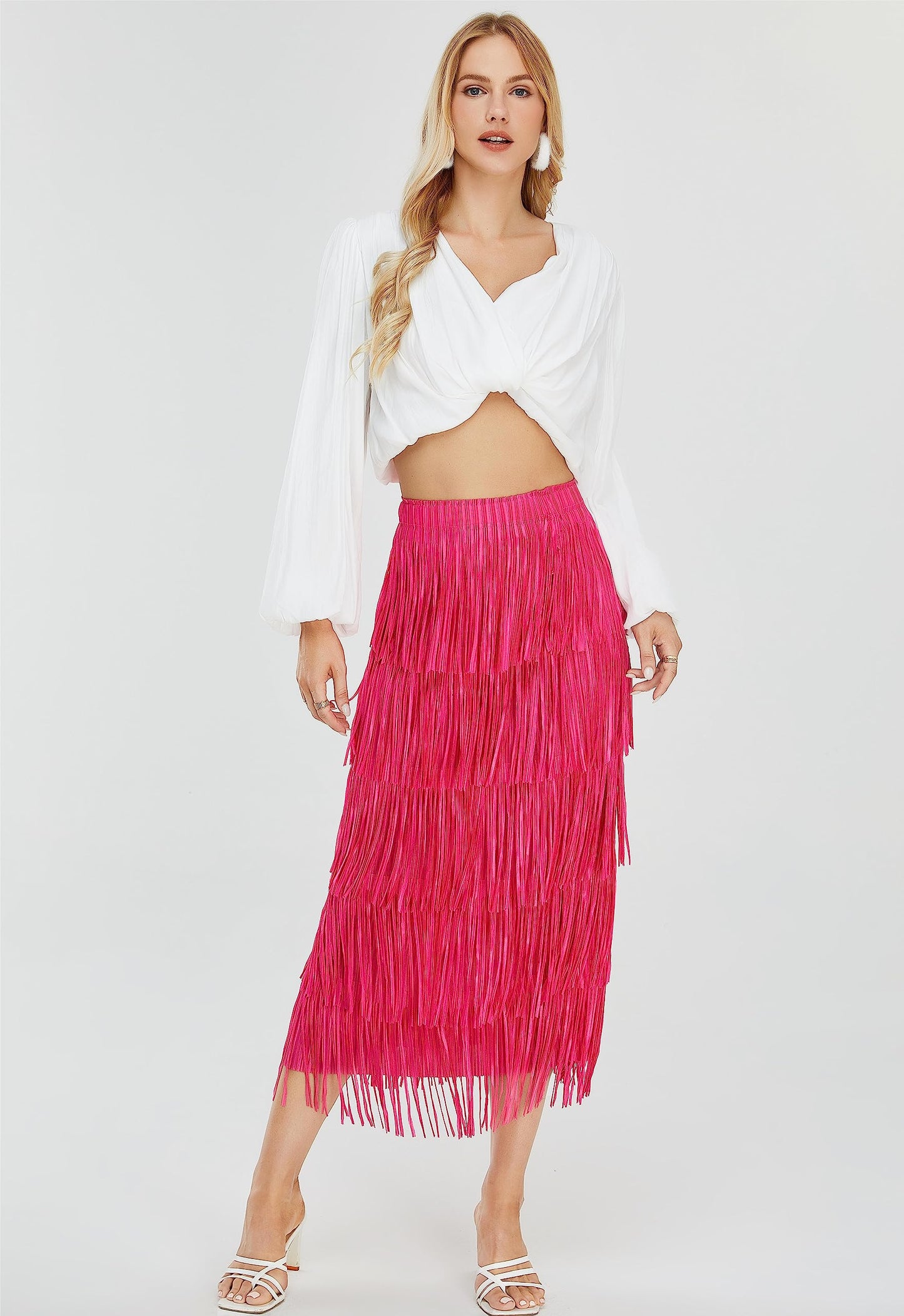 Women's Fringe Trim High Waist Short Pencil Bodycon Skirts, Sexy Elegant Fringe Long Maxi Skirt Summer Party Work