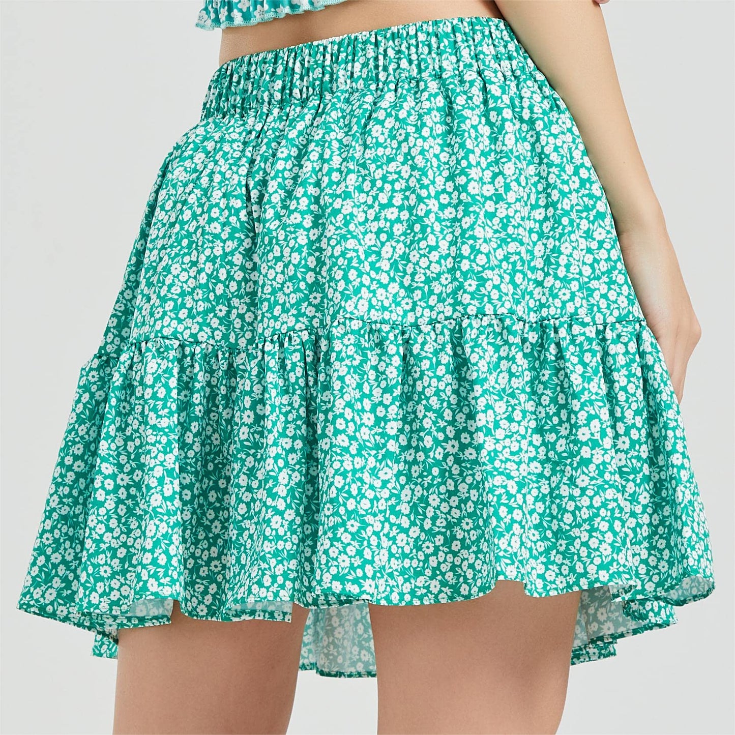 Women's Summer High Waist Ruffle Skirt A-Line Casual Print Pleated Swing Beach Skater Flared Mini Skirt with Shorts