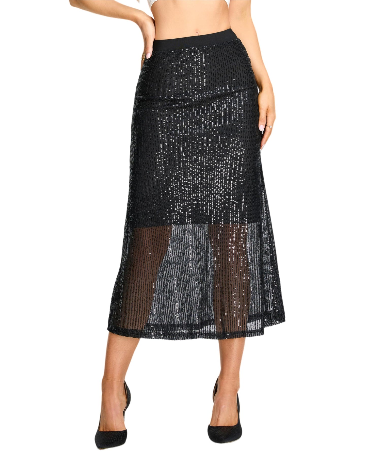 Women's Sequin Fishtail Skirt - Glitter Bodycon Mermaid Maxi Skirt
