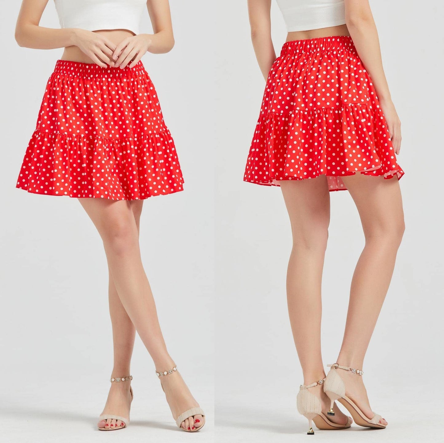 Women's Summer High Waist Ruffle Skirt A-Line Casual Print Pleated Swing Beach Skater Flared Mini Skirt with Shorts