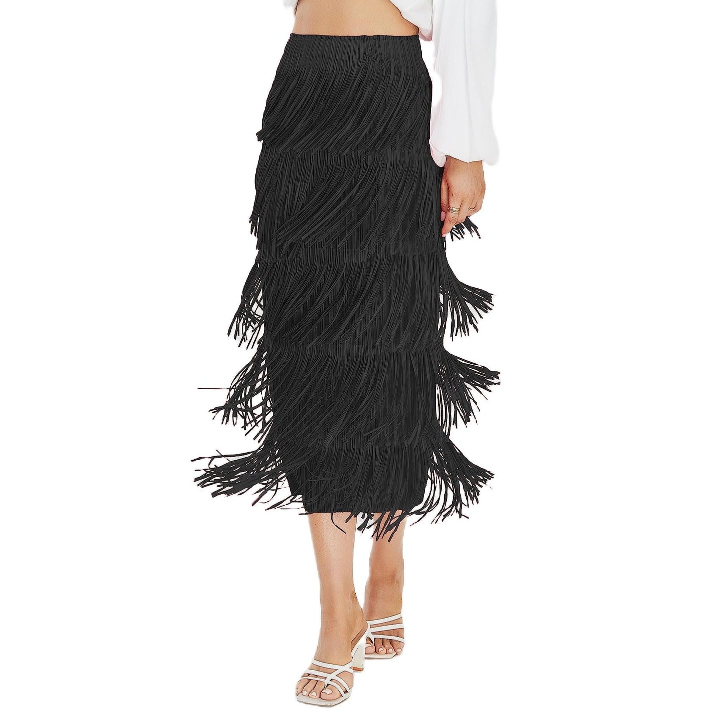 Women's Fringe Trim High Waist Short Pencil Bodycon Skirts, Sexy Elegant Fringe Long Maxi Skirt Summer Party Work