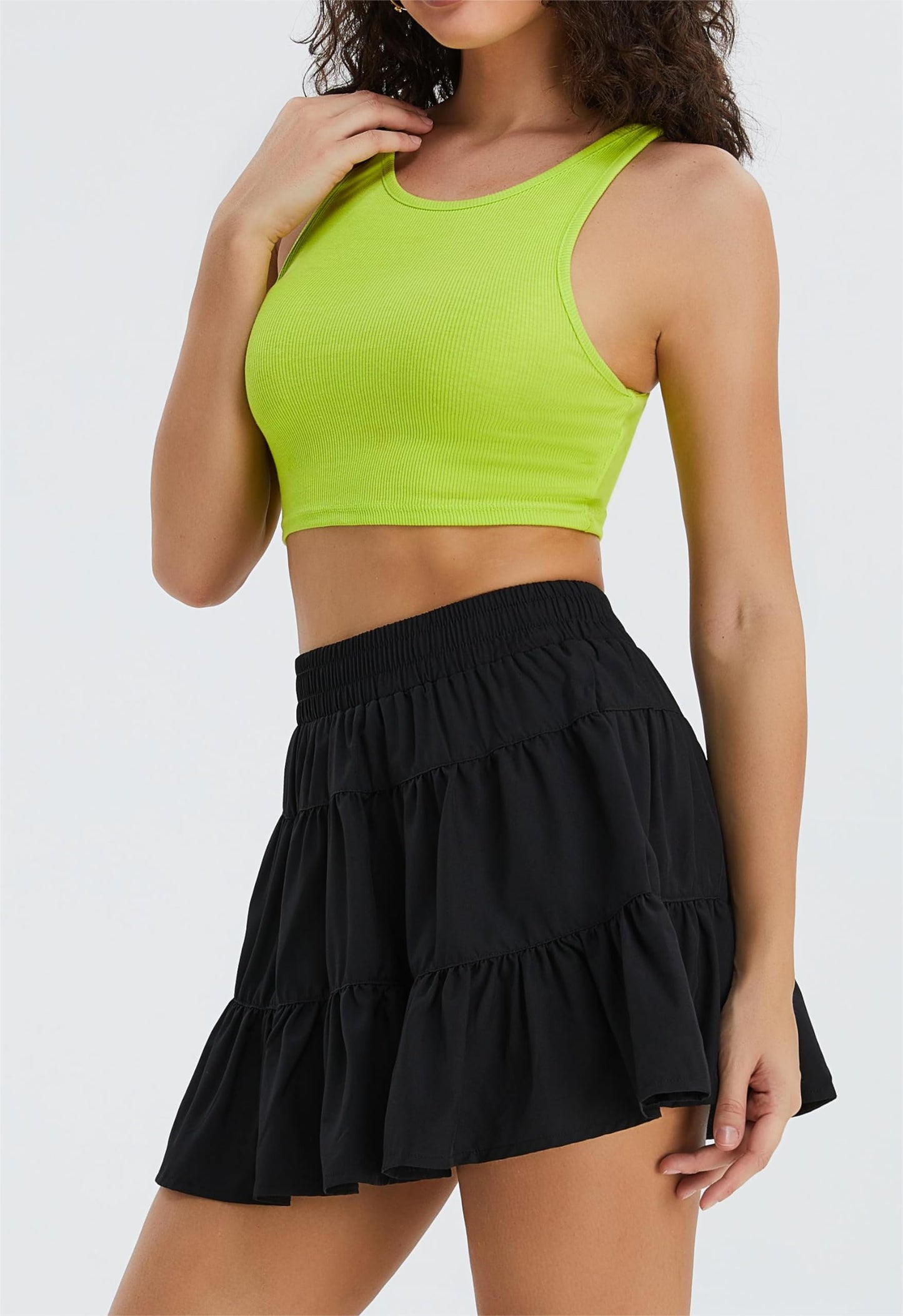Women's Summer High Waist Ruffle Skirt A-Line Casual Print Pleated Swing Beach Skater Flared Mini Skirt with Shorts