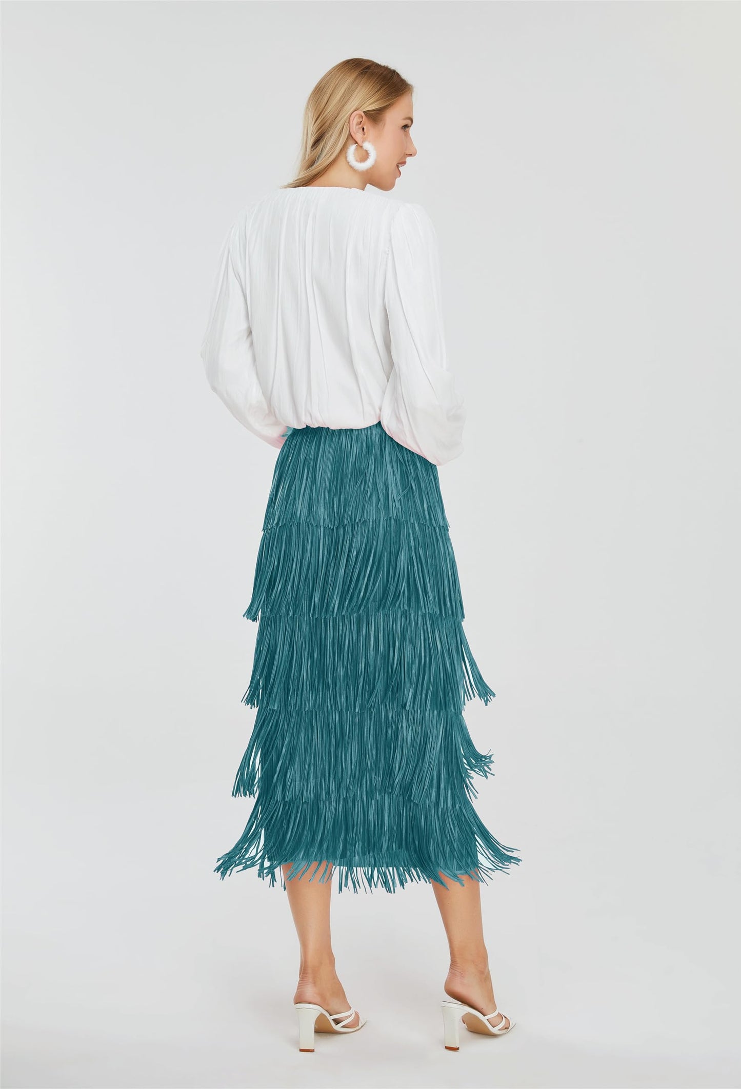 Women's Fringe Trim High Waist Short Pencil Bodycon Skirts, Sexy Elegant Fringe Long Maxi Skirt Summer Party Work