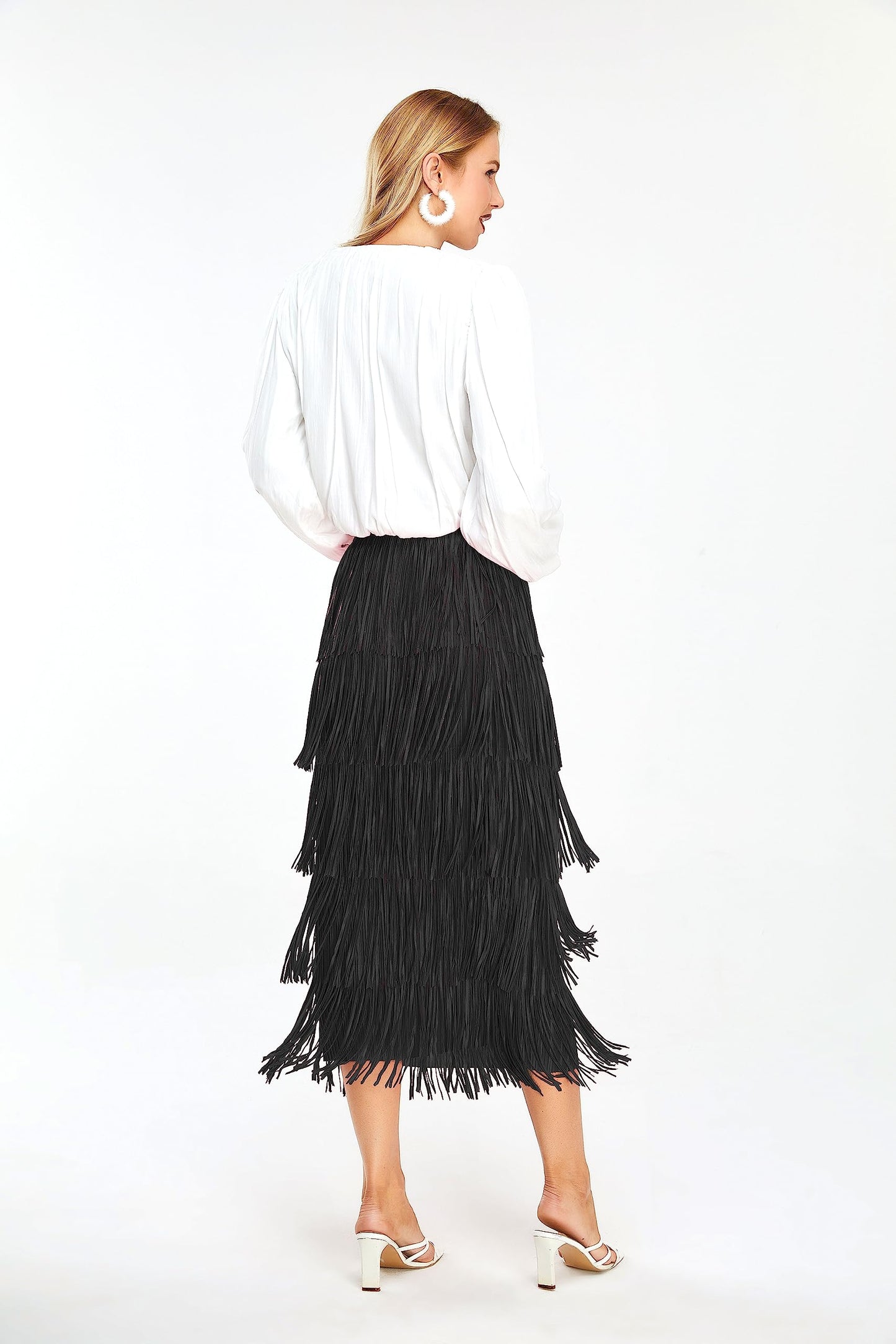 Women's Fringe Trim High Waist Short Pencil Bodycon Skirts, Sexy Elegant Fringe Long Maxi Skirt Summer Party Work