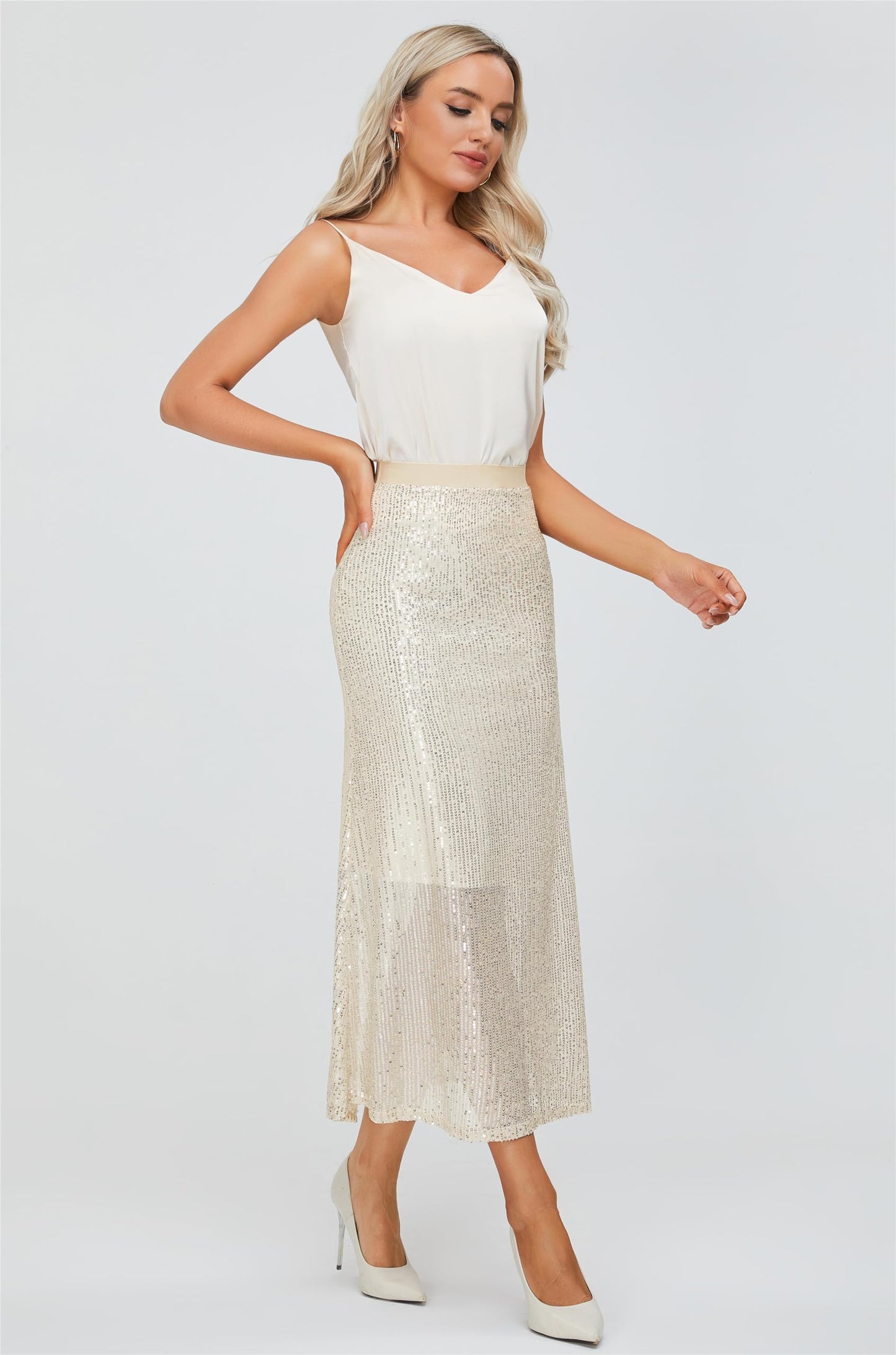 Women's Sequin Fishtail Skirt - Glitter Bodycon Mermaid Maxi Skirt