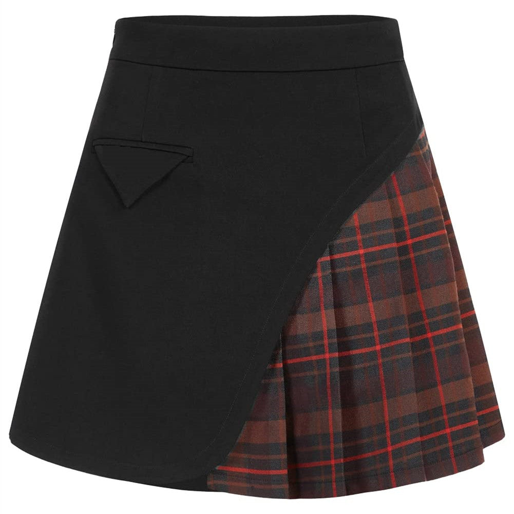 Women&#39;s Gothic Skirt Basic Pleated Skirt Plaid Skirt Casual Skirt Black Mini Knee-Length Skirts with Shorts