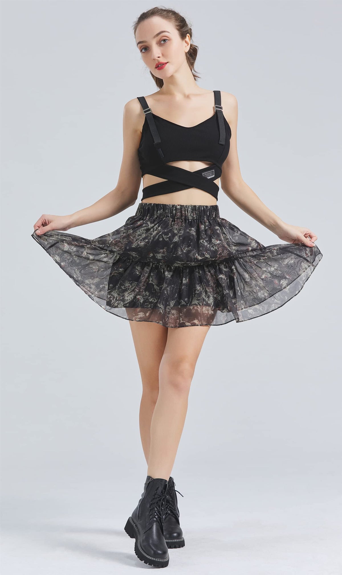 Kisidoo Women&#39;s Summer Pleated Skirt High Waist Printed Beach Skirt with Shorts